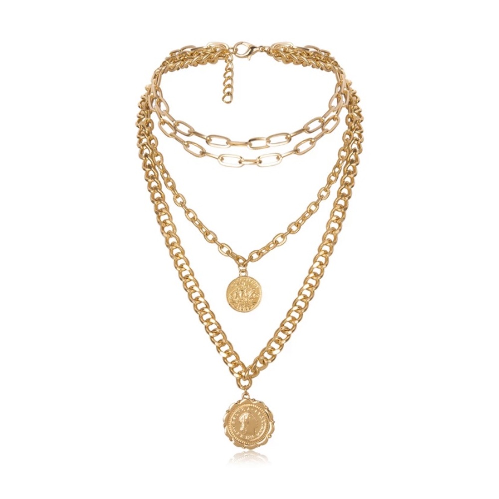 Multi Layer Thick Choker Coin Pendant Necklace - Picture 3 of 6